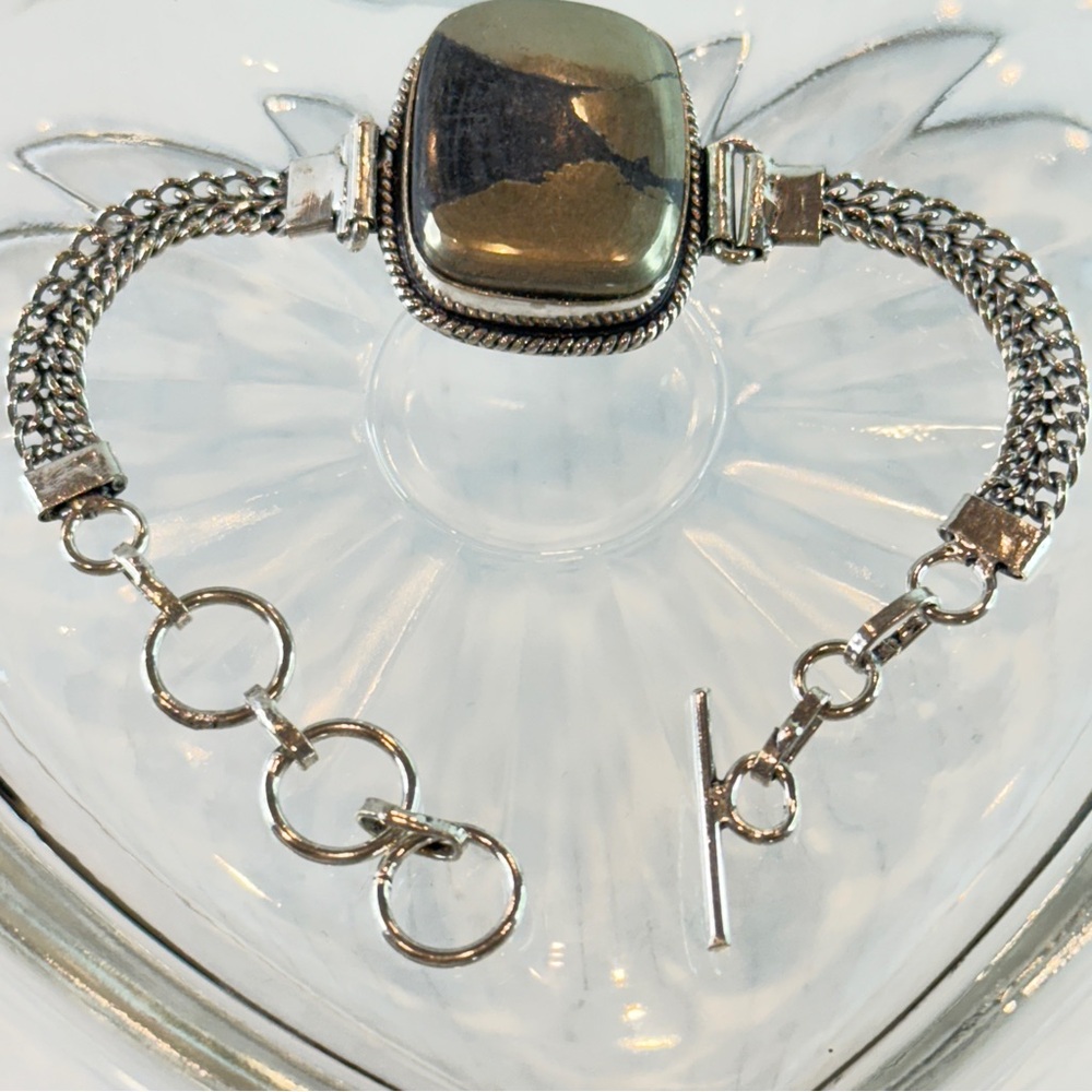 🆕 Apache Pyrite Bracelet in Sterling Silver– Adjustable, Boho Artisan Style